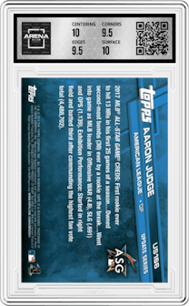 Aaron Judge from the 2017 Topps Update set graded by Arena Club and given an overall grade of 10.