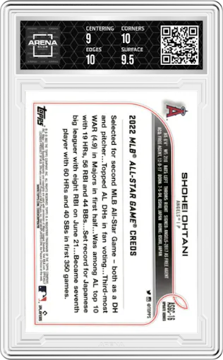 Shohei Ohtani from the 2022 Topps Chrome Update set graded by Arena Club and given an overall grade of 9.5.