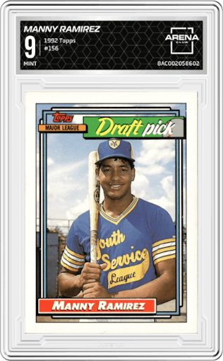 Manny Ramirez from the 1992 Topps set graded by Arena Club and given an overall grade of 9.