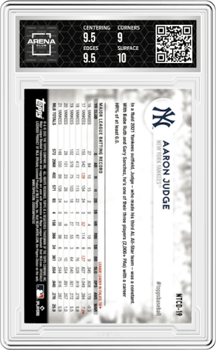 Aaron Judge from the 2022 Topps International Trading Card Day set graded by Arena Club and given an overall grade of 9.5.