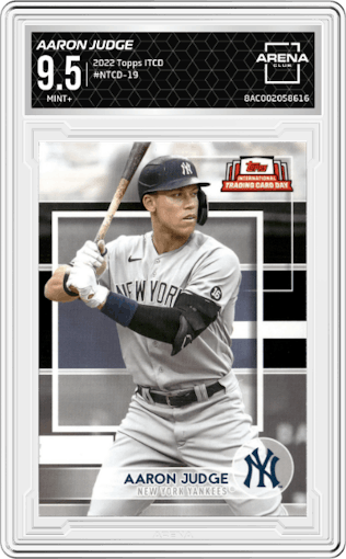 Aaron Judge from the 2022 Topps International Trading Card Day set graded by Arena Club and given an overall grade of 9.5.