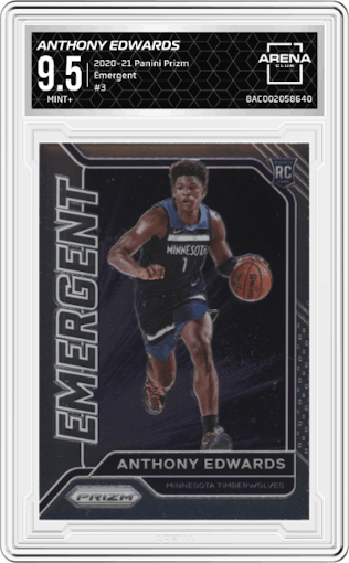 Anthony Edwards from the 2020-21 Panini Prizm set graded by Arena Club and given an overall grade of 9.5.