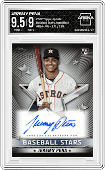 Jeremy Pena from the 2022 Topps Update  set featuring a Black parallel graded by Arena Club and given an overall grade of 9.5.
