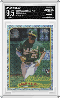 Zack Gelof from the 2024 Topps Series 1 Silver Pack set graded by Arena Club and given an overall grade of 9.5.