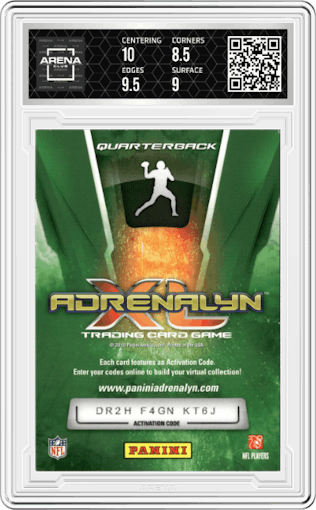 Peyton Manning from the 2010 Panini Adrenalyn XL set graded by Arena Club and given an overall grade of 9.