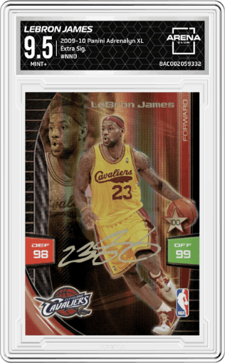 LeBron James from the 2009-10 Panini Adrenalyn XL set graded by Arena Club and given an overall grade of 9.5.