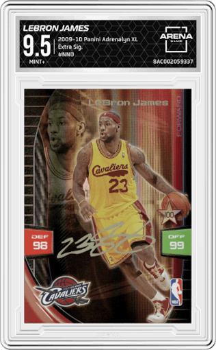 LeBron James from the 2009-10 Panini Adrenalyn XL set graded by Arena Club and given an overall grade of 9.5.