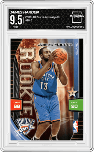 James Harden from the 2009-10 Panini Adrenalyn XL set graded by Arena Club and given an overall grade of 9.5.
