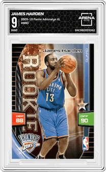 James Harden from the 2009-10 Panini Adrenalyn XL set graded by Arena Club and given an overall grade of 9.