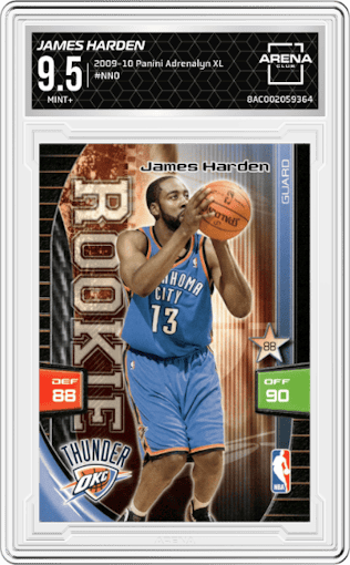 James Harden from the 2009-10 Panini Adrenalyn XL set graded by Arena Club and given an overall grade of 9.5.
