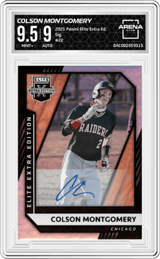 Colson Montgomery from the 2021 Panini Elite Extra Edition set graded by Arena Club and given an overall grade of 9.5.