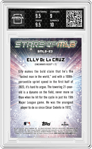 Elly De La Cruz from the 2024 Topps  set graded by Arena Club and given an overall grade of 9.5.
