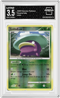 Lotad from the 2009 Pokemon Platinum set graded by Arena Club and given an overall grade of 3.5.