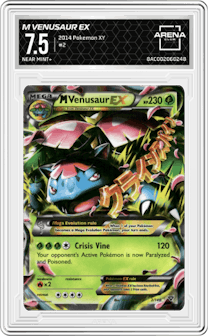 M Venusaur EX from the 2014 Pokemon XY set graded by Arena Club and given an overall grade of 7.5.