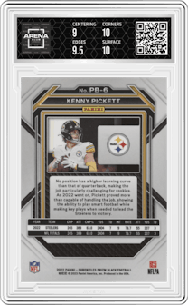 Kenny Pickett from the 2022 Panini Chronicles set graded by Arena Club and given an overall grade of 9.5.