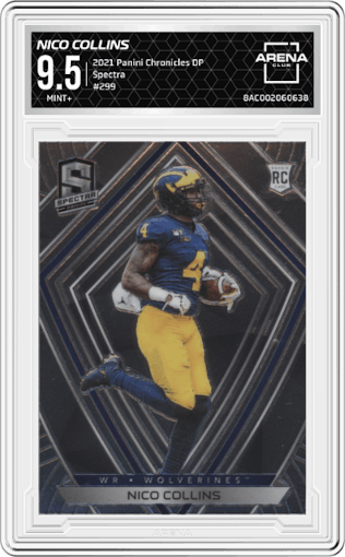 Nico Collins from the 2021 Panini Chronicles Draft Picks set graded by Arena Club and given an overall grade of 9.5.
