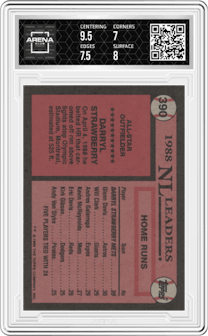Darryl Strawberry from the 1989 Topps set graded by Arena Club and given an overall grade of 7.5.
