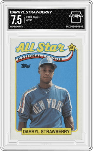 Darryl Strawberry from the 1989 Topps set graded by Arena Club and given an overall grade of 7.5.