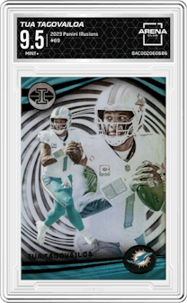 Tua Tagovailoa from the 2023 Panini Illusions set graded by Arena Club and given an overall grade of 9.5.