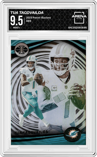 Tua Tagovailoa from the 2023 Panini Illusions set graded by Arena Club and given an overall grade of 9.5.