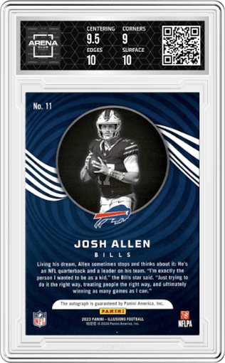Josh Allen from the 2023 Panini Illusions set graded by Arena Club and given an overall grade of 9.5.