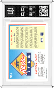 Julio Franco from the 1991 Score set graded by Arena Club and given an overall grade of 9.