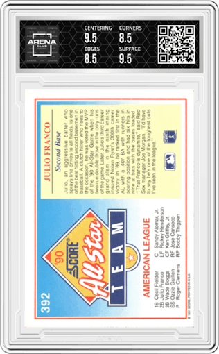 Julio Franco from the 1991 Score set graded by Arena Club and given an overall grade of 9.