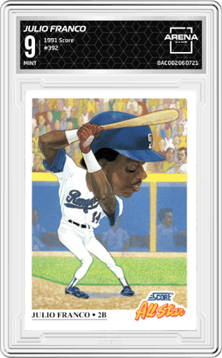 Julio Franco from the 1991 Score set graded by Arena Club and given an overall grade of 9.