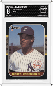 Rickey Henderson from the 1987 Donruss set graded by Arena Club and given an overall grade of 8.