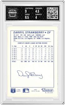 Darryl Strawberry from the 1989 Kenner Starting Lineup set graded by Arena Club and given an overall grade of 4.5.