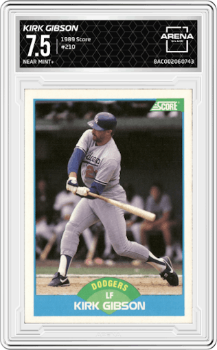 Kirk Gibson from the 1989 Score set graded by Arena Club and given an overall grade of 7.5.