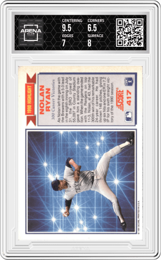 Nolan Ryan from the 1991 Score set graded by Arena Club and given an overall grade of 7.