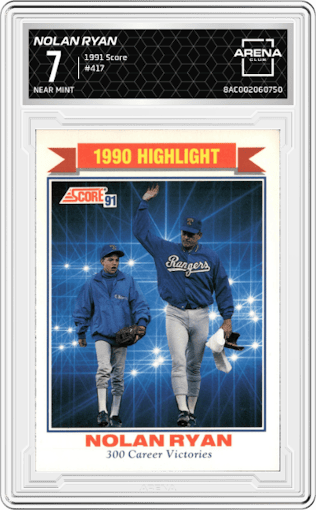 Nolan Ryan from the 1991 Score set graded by Arena Club and given an overall grade of 7.