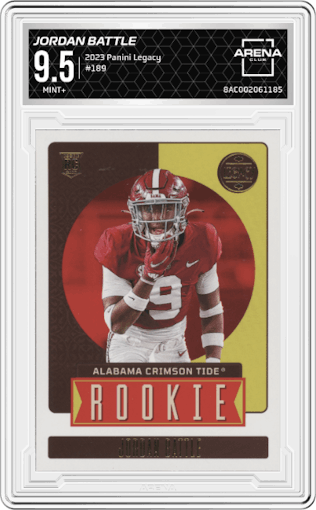 Jordan Battle from the 2023 Panini Legacy set graded by Arena Club and given an overall grade of 9.5.