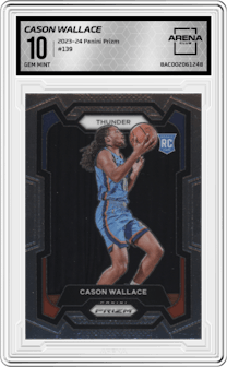 Cason Wallace from the 2023-24 Panini Prizm set graded by Arena Club and given an overall grade of 10.