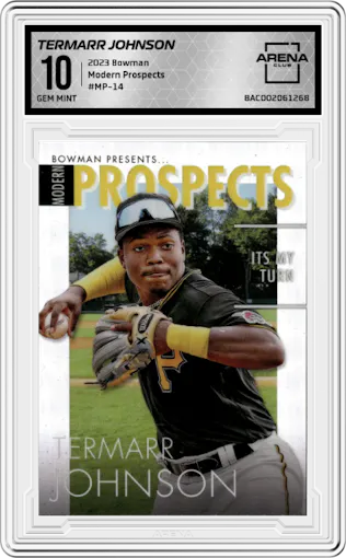 Termarr Johnson from the 2023 Bowman  set graded by Arena Club and given an overall grade of 10.