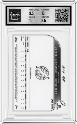 Roki Sasaki from the 2022 Topps Chrome NPB Nippon Professional & Odds set graded by Arena Club and given an overall grade of 10.