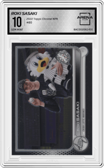 Roki Sasaki from the 2022 Topps Chrome NPB Nippon Professional & Odds set graded by Arena Club and given an overall grade of 10.
