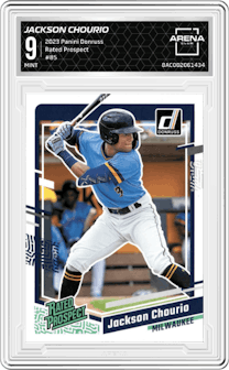 Jackson Chourio from the 2023 Panini Donruss set graded by Arena Club and given an overall grade of 9.