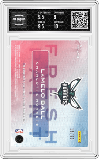 LaMelo Ball from the 2020-21 Panini Court Kings set graded by Arena Club and given an overall grade of 9.5.