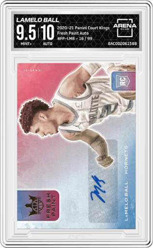 LaMelo Ball from the 2020-21 Panini Court Kings set graded by Arena Club and given an overall grade of 9.5.