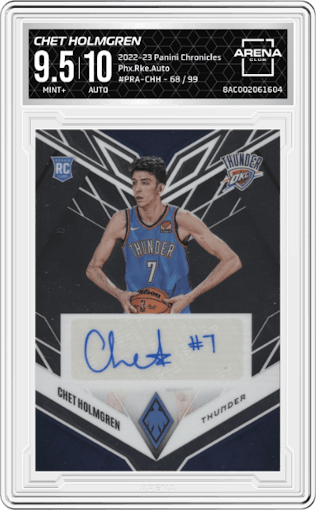 Chet Holmgren from the 2022-23 Panini Chronicles  set graded by Arena Club and given an overall grade of 9.5.