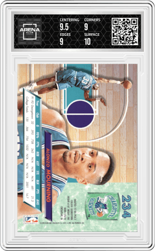 Alonzo Mourning from the 1992-93 Fleer Ultra set graded by Arena Club and given an overall grade of 9.5.