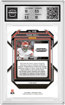 Tank Dell  from the 2023 Panini Prizm Draft Picks set featuring a Red Ice parallel graded by Arena Club and given an overall grade of 10.