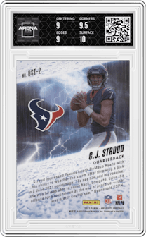 C.J. Stroud from the 2023 Panini Absolute set graded by Arena Club and given an overall grade of 9.5.