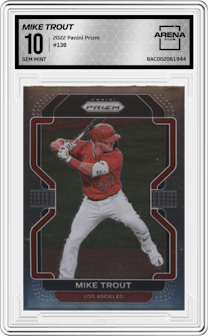 Mike Trout from the 2022 Panini Prizm set graded by Arena Club and given an overall grade of 10.