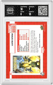 Luna Snow from the 2020-21 Upper Deck Marvel Annual Trading set graded by Arena Club and given an overall grade of 7.5.