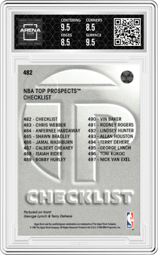 George Lynch/Terry Dehere from the 1993-94 Upper Deck  set graded by Arena Club and given an overall grade of 9.