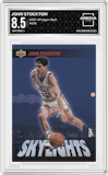 John Stockton from the 1993-94 Upper Deck  set graded by Arena Club and given an overall grade of 8.5.
