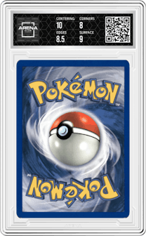 Eevee from the 1999 Pokemon set graded by Arena Club and given an overall grade of 8.5.